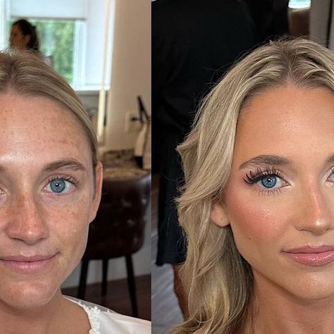 @makeupbybrielle on Instagram: "For my brides that want to look ‘natural’ but done up! Mackenzie was giving actual angel vibes for her wedding day. Our focus was flawless, glowing skin. I used minimum foundation and made up for coverage where needed with concealer to even out her skin tone. We kept her eyes super simple with a very flirty lash that accentuated her already beautiful eyes 🤍 also, I did her sisters wedding a couple years ago so getting to do her makeup was extra special! ✨🍾 thank Sisters Wedding, Her Makeup, Sister Wedding, Her Eyes, Super Simple, Beautiful Eyes, Bridal Makeup, Skin Tone, Glowing Skin