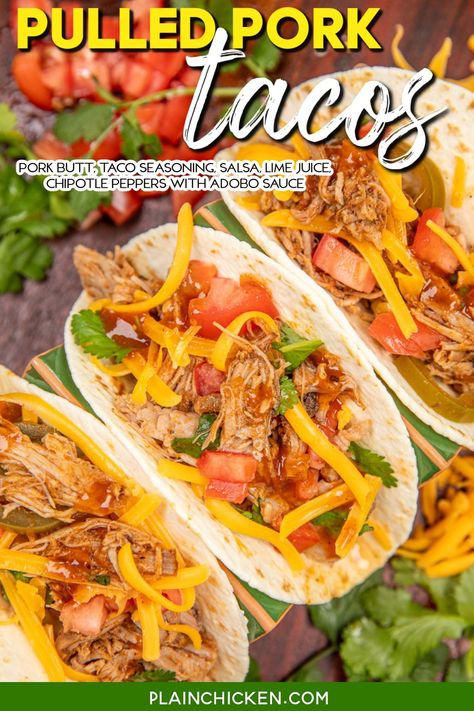 Slow Cooker Pulled Pork Tacos, Pulled Pork Tacos Recipe, Slow Cooked Pulled Pork, Slow Cooker Casserole, Pulled Pork Tacos, Boneless Pork Shoulder, Crockpot Pulled Pork, Pork Tacos, Plain Chicken