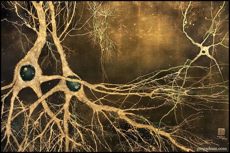 GREG DUNN NEURO ART- Brain and Neuroscience Fine Art Paintings Microscope Art, Neuroscience Art, Japanese Inspired Art, Brain Art, Gold Leaf Painting, Medical Art, Painted Leaves, Science Art, Neuroscience