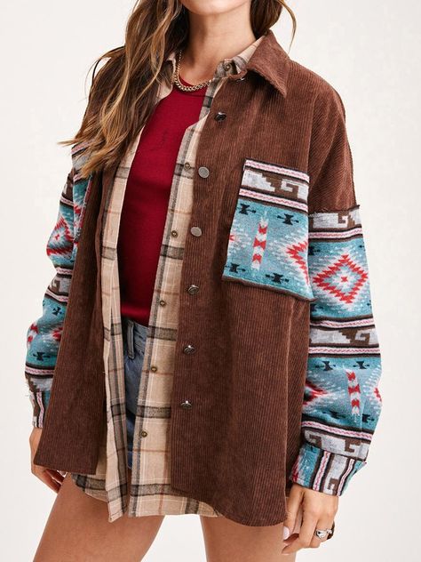 🚚FREE Shipping on orders over $80 ﻿- 📏Sizing: run a little small, recommend size up - This season's MsDressly® winter clothes splicing printed corduroy cabin shows the fashion charm! This lightweight shirt and jacket is made of classic corduroy fabric, with a collar, a single row of buttons on the long sleeves, and ends at the round hem. Gender: Women Type: Tops Feature: Panel, Printed, Corduroy Material: 100% Polyester Care: Hand Wash Cold. Do Not Bleach. Line Dry. Iron Low Heat Style: Casual/Fashion Color: Pink, Burgundy, Green, Orange Size: S, M, L Please Note: All Dimensions Are Measured Manually With A Deviation Of 1 To 3cm. Aztec Jacket, Cheap Jacket, Retro Jacket, Coat Pocket, Southwest Style, Corduroy Fabric, Long Sleeves Coats, Corduroy Jacket, Long Sleeves Jacket