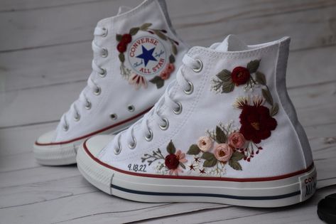 Embroidery On Converse, Floral Converse, Cute Converse Shoes, Bridal Converse, Color Converse, Embroidered Converse, Cute Converse, All Star Shoes, Custom Converse