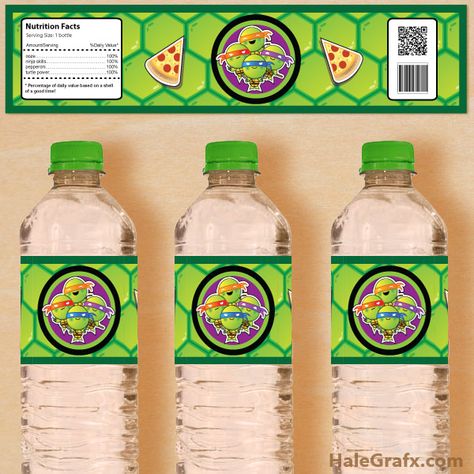 FREE Printable TMNT Ninja Turtle Water Bottle Labels Tmnt Birthday Party, Mutant Ninja Turtles Party, Turtle Birthday Parties, Turtle Theme, Tmnt Birthday, Ninja Turtles Birthday Party, Ninja Birthday Parties, Tmnt Party, Ninja Birthday