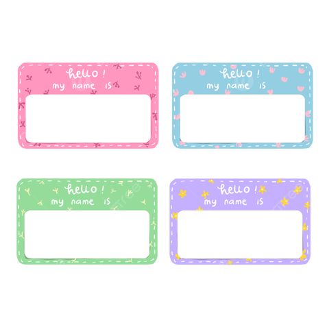 Name Tags Design, Name Tag Design Ideas, Name Tag Clipart, Cute Name Tags, Name Tags For Kids, Pastel Png, School Stickers Labels, Name Tag For School, Name Tag Templates