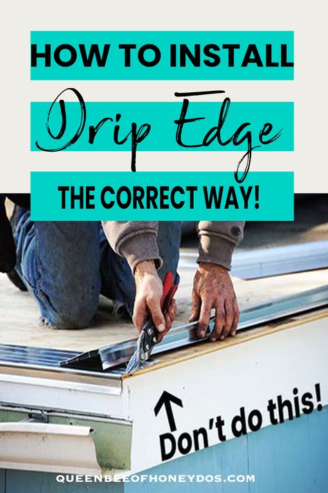 Does your roof have drip edge flashing? If not, you may want to consider adding it. It protects your roof and your fascia from water damage that you were probably not even aware was occuring. I am breaking down the instructions, including tips, for DIY installing drip edging in this post! #roofing, #repairs, #renovations Metal Roof Installation Diy, Diy Metal Roof, Roof Drip Edge, Roof Repair Diy, Home Roof Design, Roof Design Ideas, Roof Options, Roof Renovation, Flat Roof Repair