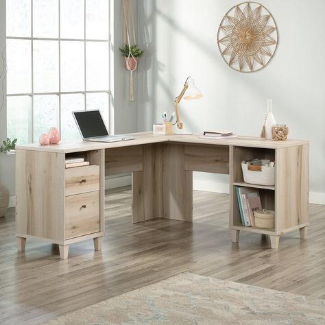 Sauder Willow Place L-Shaped Home Office Desk with File Drawers, Pacific Maple Finish Diy L Shaped Desk, Desk With File Drawer, L Shape Desk, L Shaped Desk, Home Office Desk, Home Office Desks, Walmart Shopping, L Shape, Office Desk