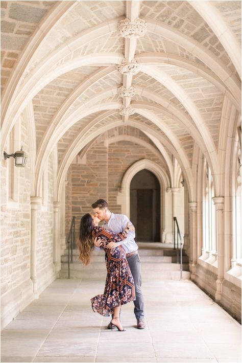 Iconic spot for engagement photos at Princeton University | Photos by NJ Wedding Photographer Idalia Photography #idaliaphotography University Engagement Shoot, Princeton University Engagement Shoot, College Campus Photoshoot Couple, Princeton Engagement Photos, Knox College Engagement Photos, Campus Engagement Photos, Princeton Engagement Shoot, Princeton University Engagement Photos, Princeton Photoshoot