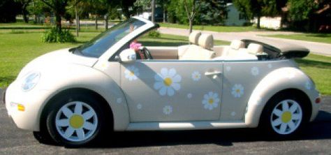 The Volkswagen Beetle: The Car Full Of Fun Daisy Rims, Volkswagen Beetle Accessories, Daisy Decals, Bug Convertible, Slug Bug, Beetle Vw, Hippie Car, Volkswagen Beetle Convertible, Bug Car