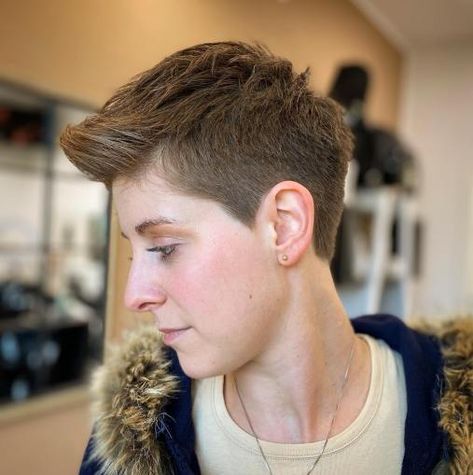 Short Edgy Gender-Neutral Cut Short Gender Neutral Haircuts, Nonbinary Hair Short, Genderfluid Hairstyles, Gender Neutral Haircuts, Nonbinary Haircuts, Genderfluid Haircut, Hairstyle For Thick Hair, Nonbinary Hair, Non Binary Haircuts