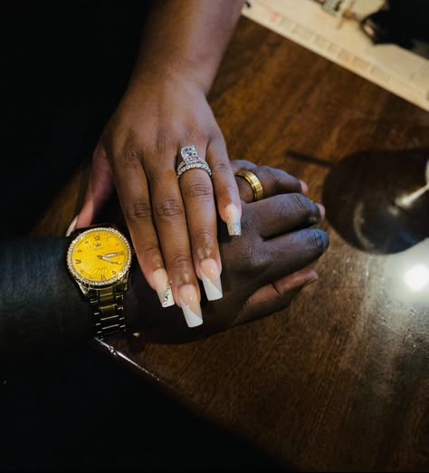 Wedding Ring On Black Woman Hand, Black Couple Wedding Aesthetic, Engagement Aesthetic Black Couple, Black Love Engagement, Black Woman Engaged, Black Weddings, Man Aesthetic, Black Guy, Big Belly