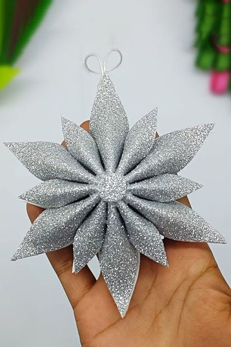 Amazing Christmas Glitter foam paper Star ornaments Decorations | Easy Glitter foam paper Ornaments Tutorial | Glitter foam Snowflakes Decor Ideas. #Star #Christmas #Snowflakes Glitter Foam Christmas Ornaments, Star For Christmas Tree, Paper Star Ornaments, Foam Snowflakes, Snowflakes Decor, Crismas Tree, Star For Christmas, Paper Ornaments Diy, Foam Christmas Ornaments