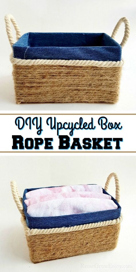 Diy Rope Design, Jean Patches, Cardboard Diy, Diy Rope Basket, Rope Projects, Rope Diy, Diy Storage Boxes, Green Craft, Úložný Box