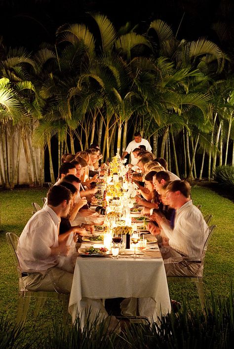 Dining under the stars, surrounded by tropical palms...dreamy. Tropical Dinner, Puerto Vallarta Wedding, Beach Wedding Reception, Outdoor Dinner Parties, The Dazzling, Star Photography, Outdoor Dinner, Top Decor, Destination Wedding Locations