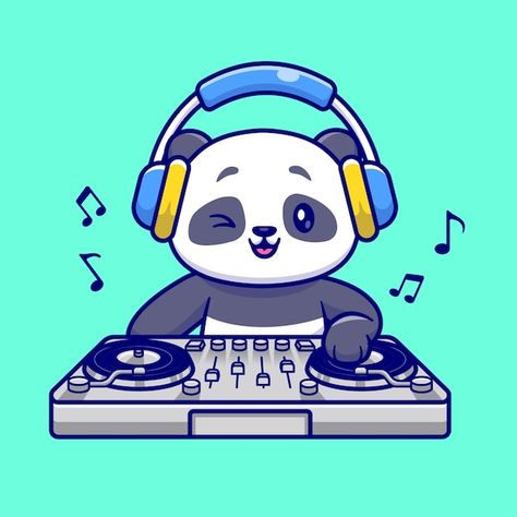 Dj Cartoon, Dj Illustration, Dj Panda, Party Branding, Animal Music, Cute Panda Drawing, Pandas Playing, Playlist Covers Photos, Panda Drawing