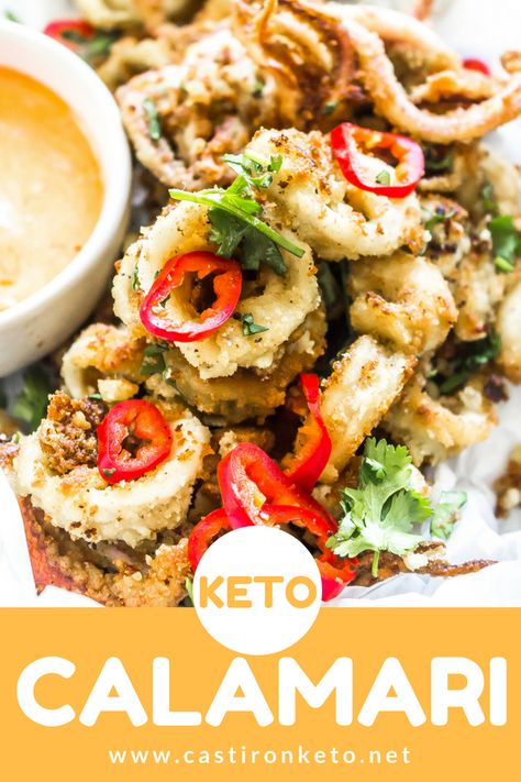 This Keto Calamari is low-carb, gluten free, and almond flour free and comes together in just 10 minutes! Great #lowcarb #keto appetizer! Meal Planning Recipes, Calamari Recipe, Calamari Recipes, Keto Diet Benefits, Calamari, Keto Diet For Beginners, Keto Dinner, Keto Snacks, Clean Eating Snacks