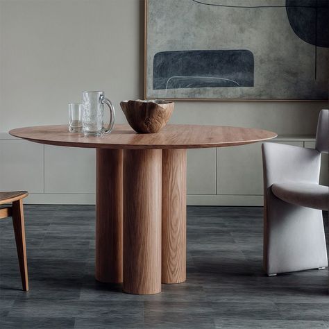 Round Modern Dining Table for 4 Seats, Solid Wood Dining Table with Cylindrical Legs, Round , Real Wood Kitchen Furniture for Dining Room. Round Modern Dining Table, Furniture For Dining Room, Mcm Dining Table, Small Round Dining Table, Dining Table For 4, Round Wood Table, Round Desk, Loose Furniture, Apt Decor