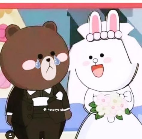 Your presence is my best present ever 🎁😍🥰❤️ Credits @parisiancony | Instagram Brown Wedding Themes, Line Cony, Brown And Cony, Cony Brown, Love Cartoon Couple, Milk & Mocha, Cute Bear Drawings, Bunny And Bear, Brown Wedding