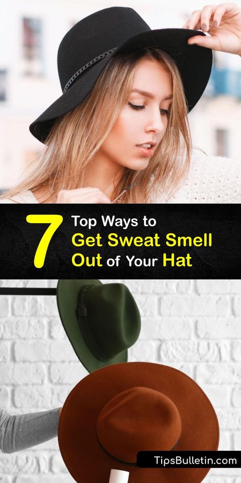 Hat care can be daunting for a ball cap or straw hat, as one cycle in the washing machine doesn’t get rid of a sweat stain or smell. Use concentrated laundry detergent, baking soda and cool water paste, or dish soap and warm water to remove sweat odor from your hat. #get #sweat #smell #out #hats How To Get Sweat Smell Out Of Clothes, How To Reduce Sweat Smell, Removing Sweat Stains From Hats, How To Get Sweat Stains Out Of Hats, How To Get Rid Of Sour Smell In Towels, Diy Household Cleaners, Baking Soda Benefits, Cleaning Advice, Sweat Gland