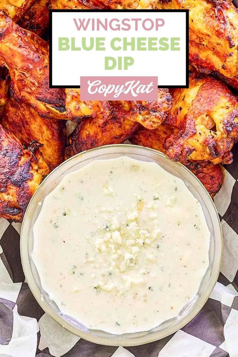 Wingstop Blue Cheese Dip is great with chicken wings and veggies. The combination of blue cheese and ranch dressing flavors makes it incredible. This creamy dip is also a great salad dressing. Get the easy copycat recipe and find out how to make the best blue ranch cheese dip with buttermilk. Homemade ranch and blue cheese dip is so simple and tastes great. No need to go to the restaurant when you can DIY at home. Buttermilk Homemade, Blue Cheese Dip Recipe, Blue Cheese Dipping Sauce, Blue Cheese Dressing Recipe, Blue Cheese Recipes, Blue Cheese Dip, Spicy Chicken Sandwiches, Blue Cheese Sauce, Homemade Sauce Recipes