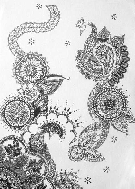 I want to take pieces of this to frame down the left side of the sleeve from the sunflower down to the mandala Henna Style, Pen On Paper, Indian Patterns, Henna Patterns, Mehandi Designs, Mandala Tattoo, Henna Art, Zentangle Art, Henna Design