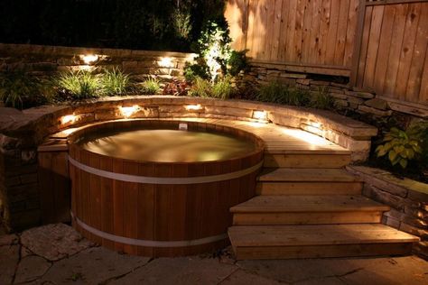 wood hot tub in evening light | Dan Jung | Flickr Whirlpool Deck, Hot Tub Deck Design, Hot Tub Landscaping, Deck Piscina, Cedar Hot Tub, Outdoor Hot Tub, Hot Tub Patio, Hot Tub Deck, Hot Tub Garden