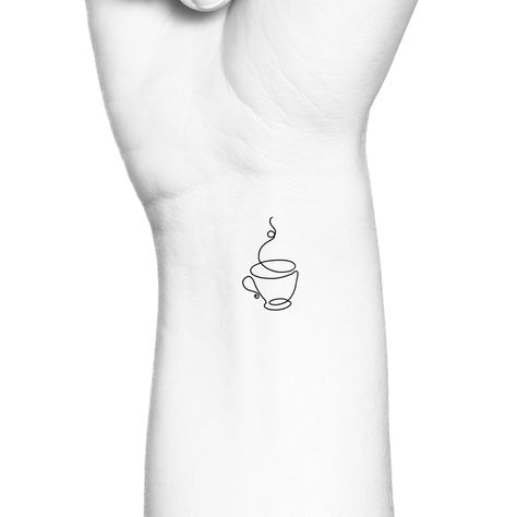 Coffee Tattoo Ideas Minimalist, Coffee Tattoo Minimalist, Tea Cup Tattoo, Teapot Tattoo, Coffee Cup Tattoo, Tattoo Line Art, Micro Tattoo, Sticker Sleeve, Tea Tattoo