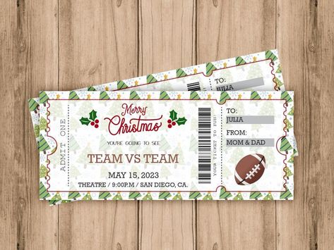 Excited to share the latest addition to my #etsy shop: Football Game Christmas Gift Ticket, Christmas Football Game, Surprise Gift Ticket, Surprise Gift Voucher, Gift for him, Editable Template https://etsy.me/3BMzZNJ #christmas #christmasticket #surprisegift #christma How To Gift Tickets For Christmas, Football Game Tickets Surprise Gift Ideas, Football Game Ticket Gift Surprise, Sports Ticket Gift Surprise, Concert Ticket Gift Surprise Christmas, Football Game Gift, Concert Template, Game Surprise, Ut Game