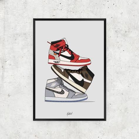 Shoes Painting Ideas On Canvas, Jordan Shoe Painting On Canvas, Nike Painting, Funny Painting Idea, Canvas Painting Patterns, Jordan 1 Off White, Nike Poster, Art 101, Basketball Accessories