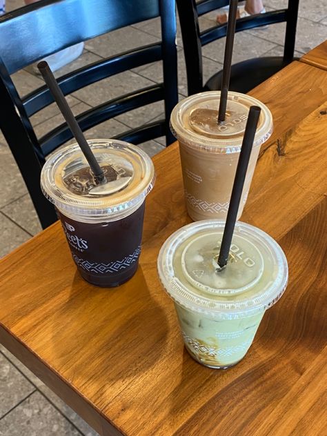 Peets coffee, peets drinks, iced brown sugar matcha latte, iced americano, iced latte Peets Coffee Drinks, Brown Sugar Matcha Latte, Haikyuu Game, Peets Coffee, Iced Americano, Iced Latte, Starbucks Drinks, Matcha Latte, Coffee Drinks