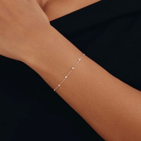 NWT Bezel Diamond Station Bracelet in 14K Solid Gold Diamond Bezel Bracelet, Bezel Bracelet, Gold Jewelry Gift, Station Bracelet, Minimalist Accessories, Real Gold Jewelry, Everyday Elegance, Solid Gold Chains, Dainty Bracelet