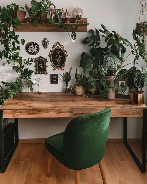 Discover timeless elegance in home decor. From cozy chic to modern minimalism, find inspiration to elevate your space. Follow for daily design tips and explore curated products through the link. #HomeDecor #AestheticLiving Green Desk Chair Aesthetic, Green Setup, Boho Style Home Decor, Green Velvet Chair, Small Apartment Decorating, Green Rooms, Boho Living, Remodel Bedroom, Small Apartments