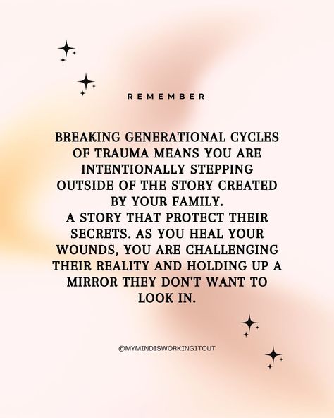 ⚓ Breaking generational curses involves acknowledging and changing harmful patterns passed down through families. Here are some steps to help you in this process: 1. 𝐈𝐝𝐞𝐧𝐭𝐢𝐟𝐲 𝐏𝐚𝐭𝐭𝐞𝐫𝐧𝐬: Recognize negative behaviours or beliefs repeated across generations. 2. 𝐄𝐝𝐮𝐜𝐚𝐭𝐞 𝐘𝐨𝐮𝐫𝐬𝐞𝐥𝐟: Understand the root causes and impacts of these patterns. 3. 𝐒𝐞𝐞𝐤 𝐏𝐫𝐨𝐟𝐞𝐬𝐬𝐢𝐨𝐧𝐚𝐥 𝐇𝐞𝐥𝐩: Therapy or counselling can offer support and strategies. 4. 𝐒𝐞𝐭 𝐁𝐨𝐮𝐧𝐝𝐚𝐫𝐢𝐞𝐬: Establish healthy boundaries with family members. 5... Healing Generational Curses, Breaking Generational Curses Quotes, Generational Curse Breaker, Breaking Generational Cycles, Boundaries With Family, Curse Quotes, Breaking Generational Curses, Book Launch Ideas, Mystic Spiritual