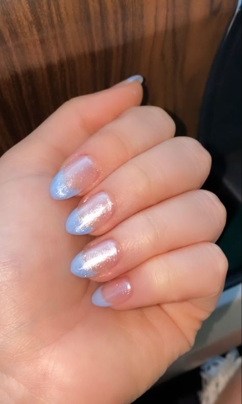 Blue Chrome Nails, Homecoming Nails Blue, Prom Nails Silver, Hoco Nails, Opal Nails, Blue Glitter Nails, Glitter French Tips, Blue French Tips, Blue Tips