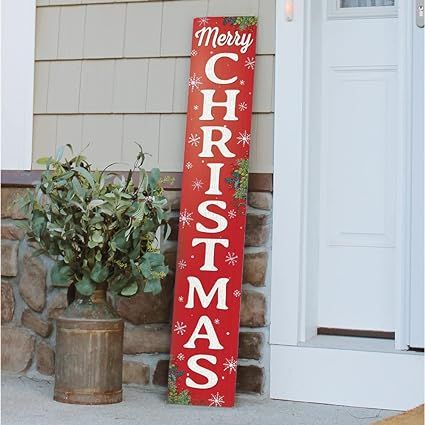 Indoor Outdoor Decorative Farmhouse Rustic Vertical Porch and Yard Decor 8”x46.5” Merry Christmas Porch Leaner, Christmas Door Leaner, Board Welcome Sign, Disney Bathroom, Sign For Front Door, Door Porch, Front Door Porch, Porch Welcome Sign, Merry Bright Christmas