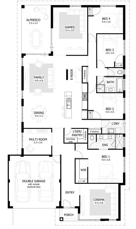 House Floor Plans 4 Bedroom, Single Story House Floor Plans, Single Story House, Large House Plans, Floor Plans 4 Bedroom, Narrow House Plans, Plan Architecture, Farmhouse Floor Plans, Porch House Plans