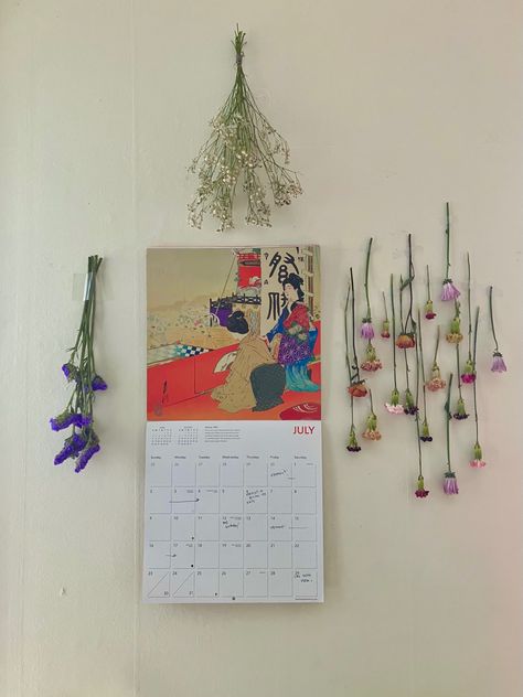 Summer room aesthetic room inspo dried flowers japanese woodblock print art calender Summer Room Aesthetic, Wall Calender, Flowers Japanese, Summer Room, Japanese Woodblock Print, Japanese Woodblock, Japanese Woodblock Printing, Woodblock Print, Room Aesthetic