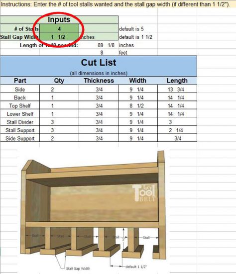 Organize your cordless drills and tools with a custom drill storage and charge station for about $20! Tell the plans how many tool stalls you want, and the free plans will customize your cut list. Free plans on hertoolbelt.com Drill Storage And Charging Station, Drill Charging Station Plans Free, Diy Drill Charging Station, Drill Storage Plans, Ryobi Tool Storage, Cordless Drill Storage, Tool Wall Storage, Diy Projects Garage, Garage Storage Plans