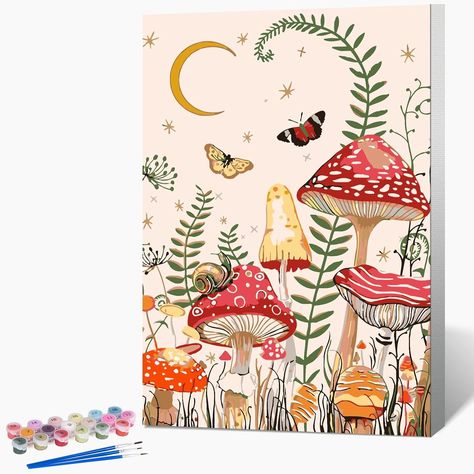 Amazon.com: Framed Paint by Numbers Kit for Adults Beginner, Easy Acrylic Paint by Numbers Kits on Canvas Framed 8x12 inch with Paints and Brushes, Moon Mushroom Forest Butterfly Colorful Mushroom Art, Forest Butterfly, Moon Mushroom, Paints And Brushes, Mushroom Painting, Acrylic Diy, Mushroom Paint, Mushroom Forest, Start Painting