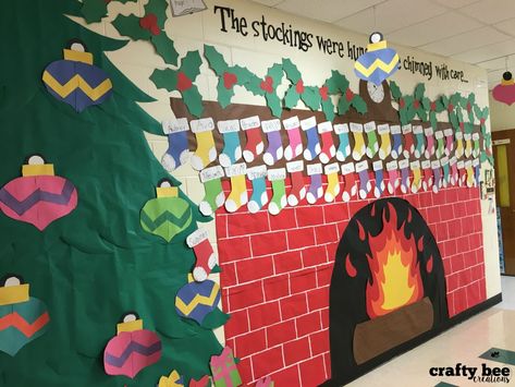 And the stockings were hung by the Chimney with care... - Crafty Bee Creations Christmas Hallway, Door Decorations Classroom Christmas, Christmas Classroom Door, Christmas Bulletin Board, Christmas Bulletin, Preschool Christmas Crafts, Door Decorations Classroom, Christmas School, Preschool Christmas