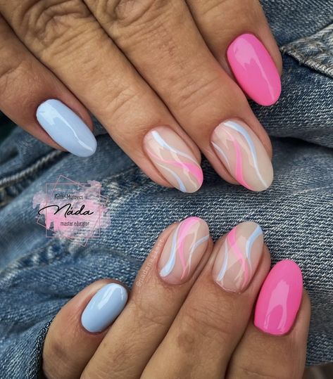 Pink And Blue Nails, Pink Blue Nails, Gender Reveal Nails, Cotton Candy Nails, Summer Toe Nails, Subtle Nails, Cute Spring Nails, Simple Gel Nails, Summer Acrylic Nails