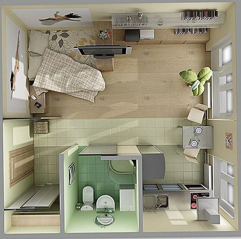 Design Case Mici, Studio Apartment Floor Plans, Apartemen Studio, Small Apartment Design, Apartment Floor Plans, Studio Apartment Layout, Sims House Plans, Apartment Layout, Apartment Plans