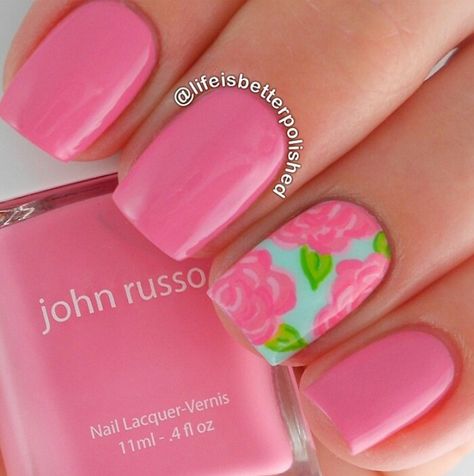 Lilly pulitzer nails Lilly Pulitzer Nails, Rose Nail Art, Manicure Gel, Rose Nails, Fabulous Nails, Floral Nails, Fancy Nails, Creative Nails, Manicure E Pedicure