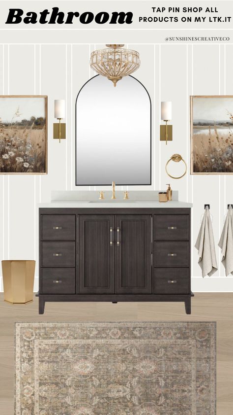 Moody Neutral Bathroom, Bathroom Studio Mcgee, Half Bathroom Design, Bathroom Moodboard, Modern Traditional Bathroom, Traditional Powder Room, Clawfoot Tubs, Modern Fixtures, Bedroom Coastal