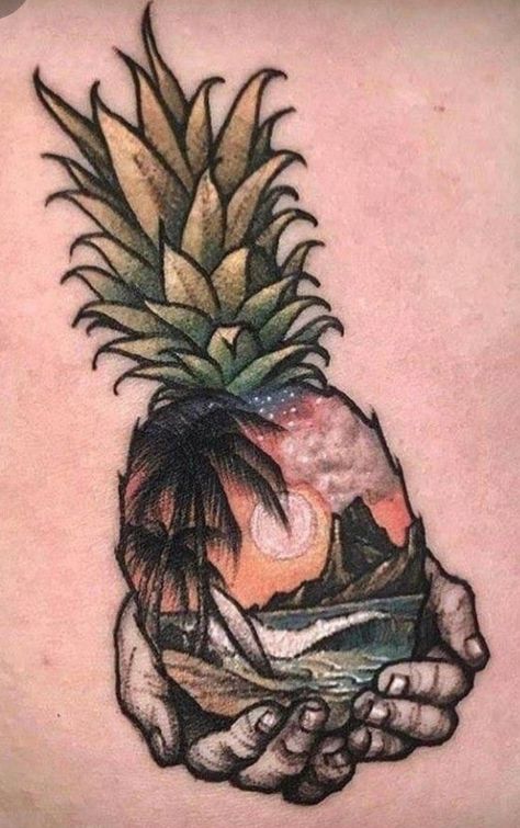 Traditional Palm Tree Tattoo, Tree Tattoo Finger, Tropisches Tattoo, Pinapple Tattoos, Hawaiian Tattoos, Tropical Tattoo, Hawaii Tattoos, Pineapple Tattoo, Tattoo Finger