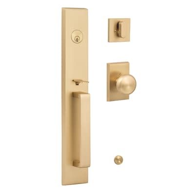 Shop Sure-Loc Hardware Ridgecrest mountain Vail Satin Brass Single-Cylinder Deadbolt Keyed Entry Door Handlesetundefined at Lowe's.com. Update your home with the Vail Handleset. It is crafted from sturdy, solid materials for durability. The handleset features rustic design that harmonizes with Exterior Door Hardware, Front Door Hardware, Gold Door, Home Exterior Makeover, Brass Door Handles, Exterior Makeover, Rustic Materials, Brass Door, Entry Door