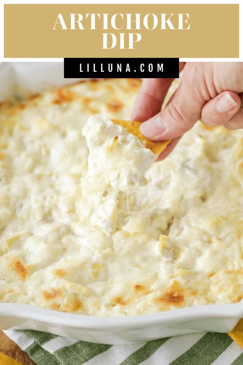 Artichoke Dip is irresistibly creamy and every bite is loaded with artichokes. This hot, cheesy dip will be a hit at your next party! #artichokedip #artichokes #hotdip #bakeddip #appetizer Artichoke Feta Dip, Hot Artichoke Dip Recipe Crock Pot, Asiago Artichoke Dip, Garlic Artichoke Dip, Shrimp Artichoke Dip, Cheesy Artichoke Dip, Easy Artichoke Dip Simple, How To Cook An Artichoke, Artichoke Recipes Dip