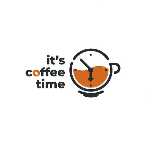 Coffee Time Illustration, Coffee Icon Logo, Cafe Logo Design Creative, Cup Of Coffee Illustration, Coffee Reference, Coffee Symbol, Clock Logo, Clock Illustration, Space Branding