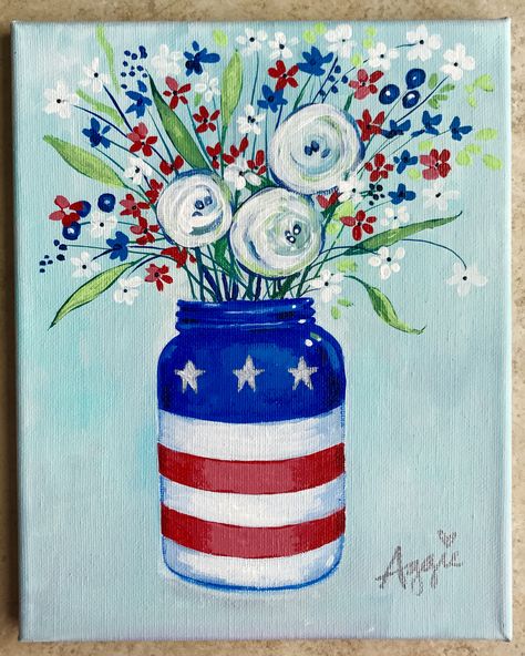 Agnes Friedlander, I paint in acrylic, oils & watercolor! agnesfriedlander.com @agnesfriedlanderart Flag Canvas Painting Diy, Easy American Flag Painting, Fourth Of July Canvas Painting Ideas, 4th Of July Painting, Patriotic Paintings, Harvest Host, Patriotic Art Ideas, Patriotic Watercolor, Dental Graduation