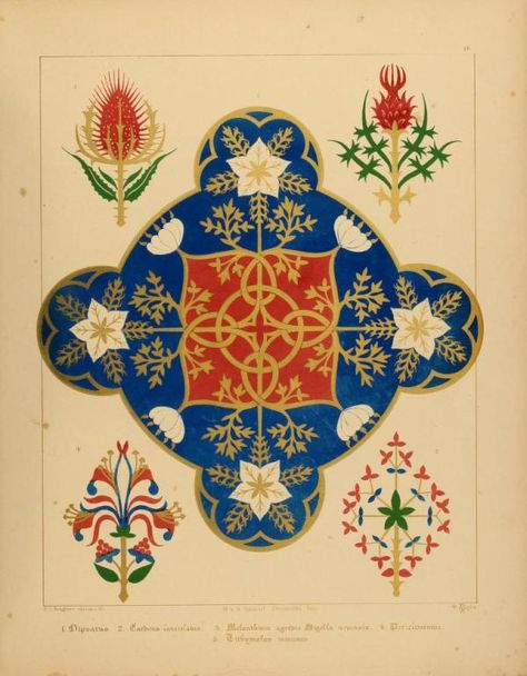 Pugin, Augustus Welby Northmore, 1812-1852. Floriated ornament: a series of thirty-one designs (1849) In: The Mary Ann Decorative Art Collection. http://archive.org/stream/floriatedornamen00pugi#page/n111/mode/2up Floriated Ornament, Augustus Pugin, Clark Art, Royal Academy Of Arts, Thirty One, Rare Books, Surface Pattern, One Design, A Series