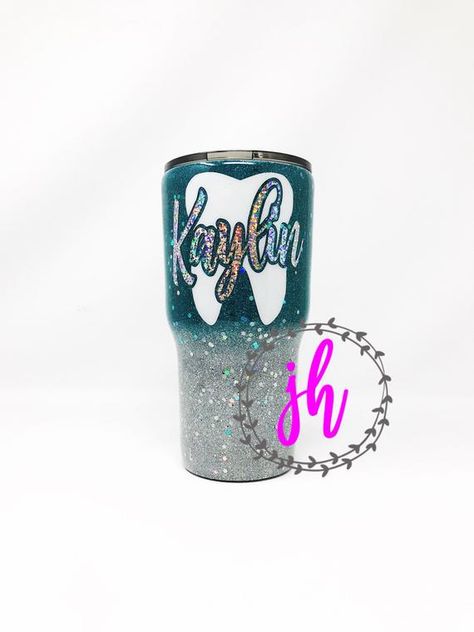 Dental Cups, Acrylic Items, Dentist Hygienist, Ombre Tumbler, Vinyl Creations, Emergency Dentist, Glitter Tumbler Cups, Glitter Tumblers, Custom Tumbler Cups