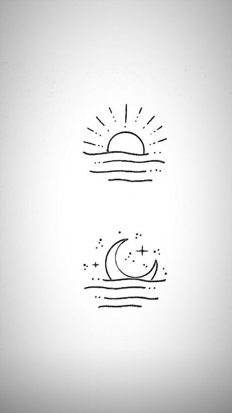 Tattoo Sonne, J Tattoo, Moon Sea, Sea Tattoo, Subtle Tattoos, Moon Sun, Tattoo Set, Diy Canvas Art Painting, Minimal Tattoo